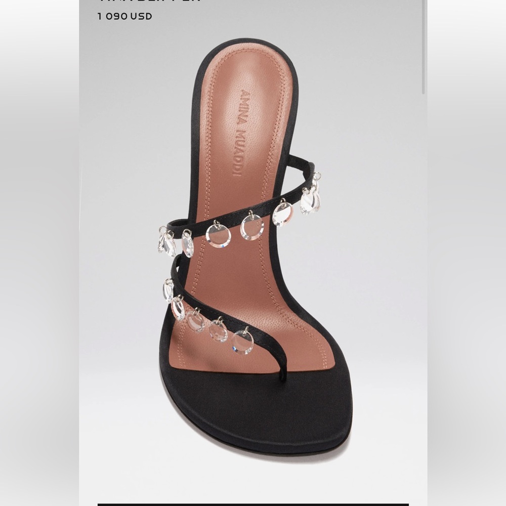 AMINA MUADDI TINA SLIPPER BLACK SATIN